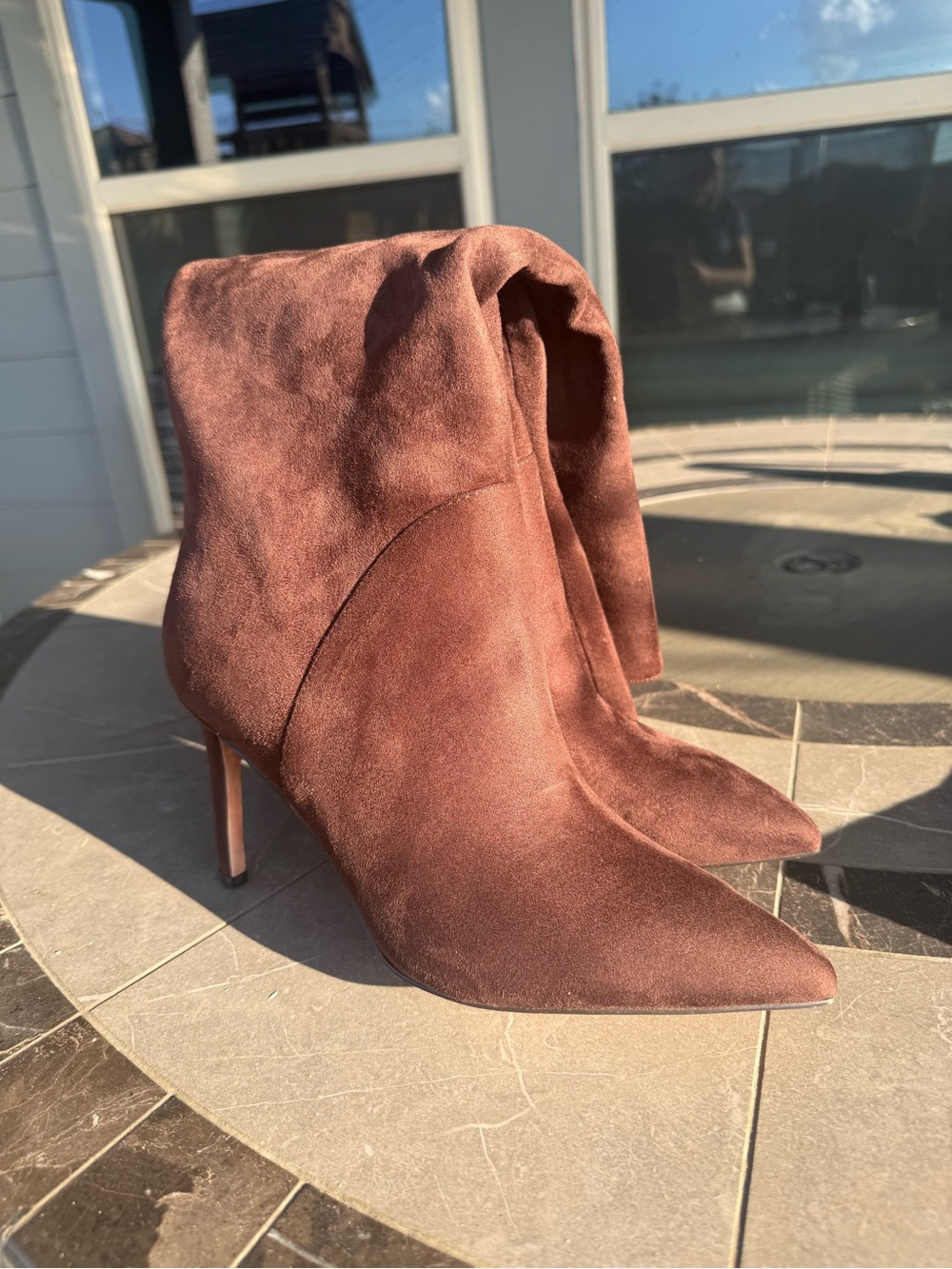 Nine West Brown Suede Pointed-Toe Stiletto Hightop Booties